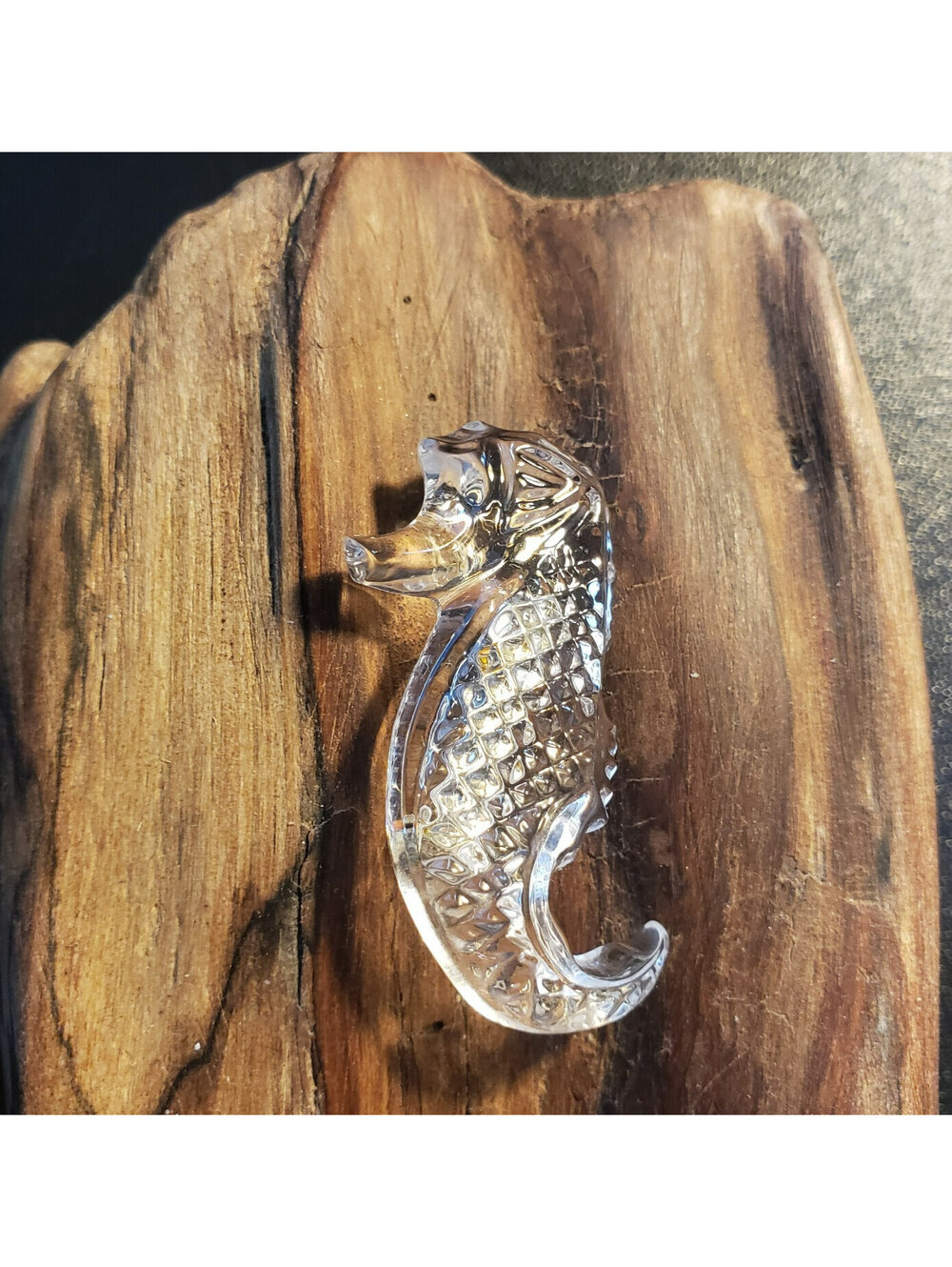 Waterford Clear Lead Crystal Seahorse Brooch Signed Pin